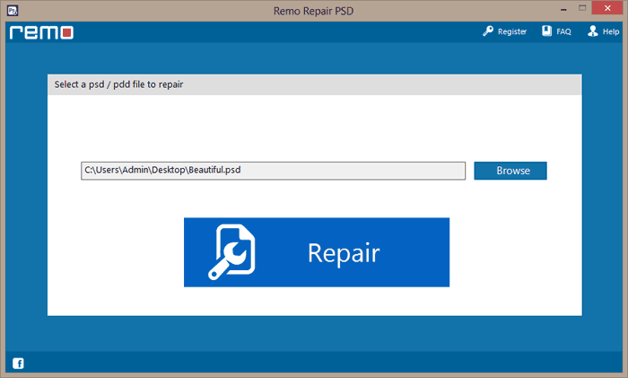 select the corrupt psd file that you want to recover and click on the repair button to start the recover process